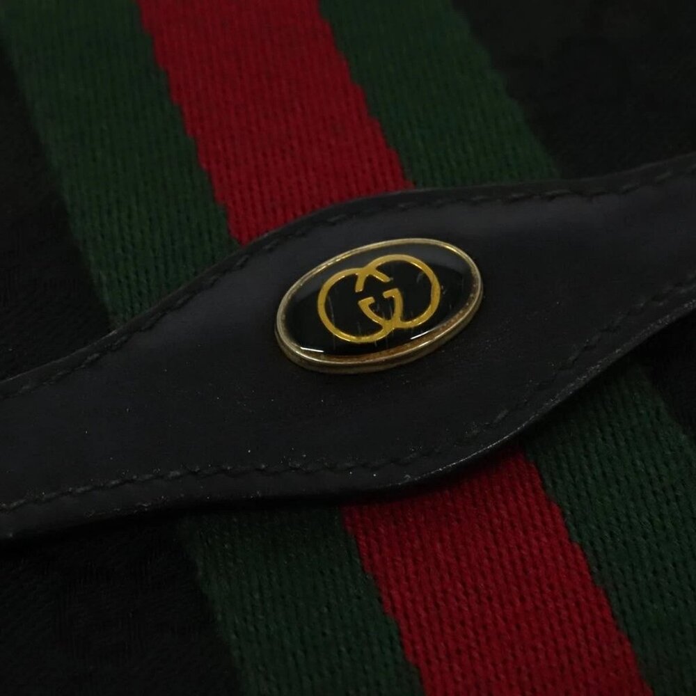 GUCCI GG Canvas Web Sherry Line Shoulder Bag Black Gold - Picture 11 of 15